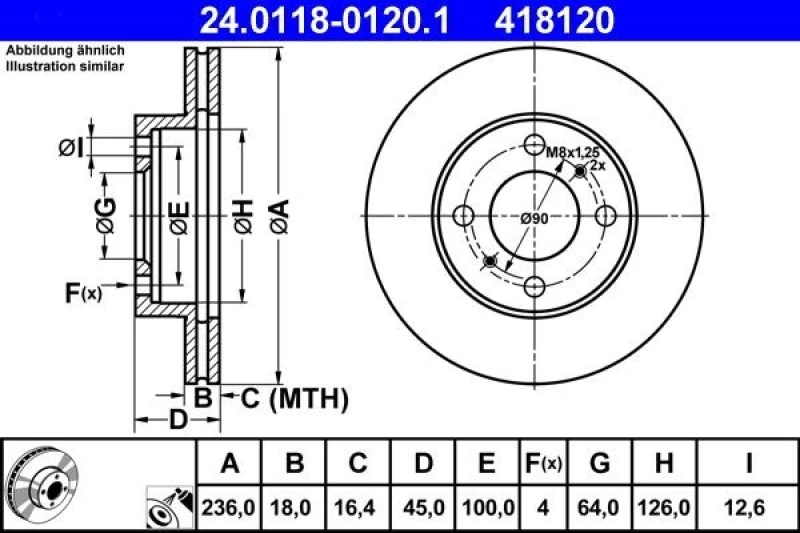 Image of ATE 24.0118-0120.1 Brake disc Vented, Coated Brake Disc (82)