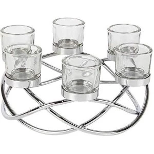 HESTIA? Silver Metal Tealight Centrepiece - 6 Glass Holders - main image