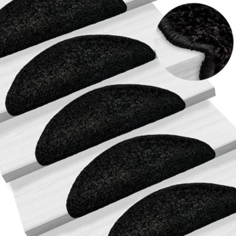 Image of vidaXL Carpet Stair Treads 15 pcs Black Stair Mat Protector Runner Rug Carpet
