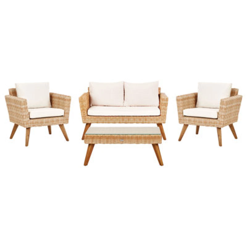 Image of Beliani Garden Lounge Set With Table 4 Seater Vittoria Pe Rattan Off-White
