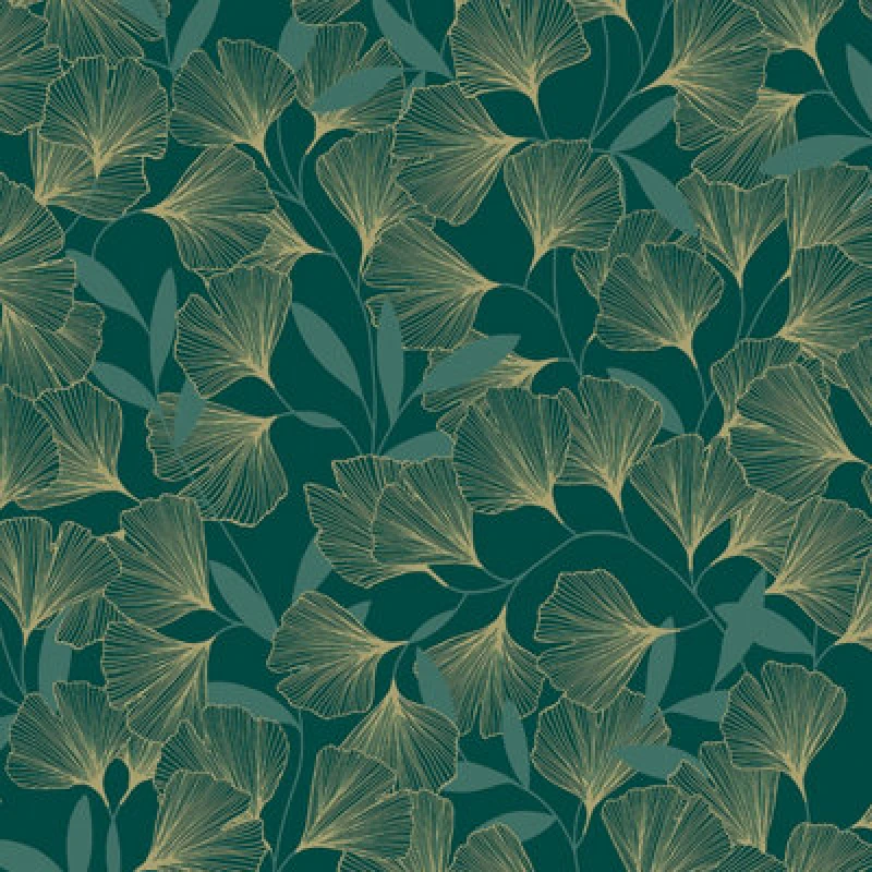 Image of Grandeco Gingko Leaf Textured Metallic Wallpaper, Green