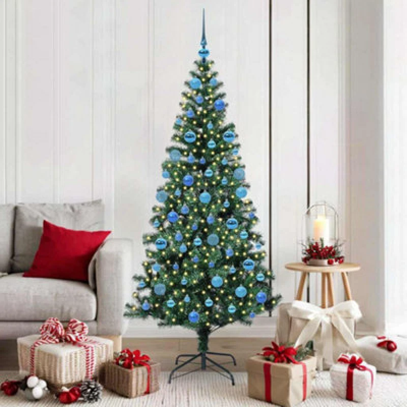 Image of vidaXL Artificial Pre-lit Christmas Tree with Blue Balls Green 180cm PVC, Green 3397018