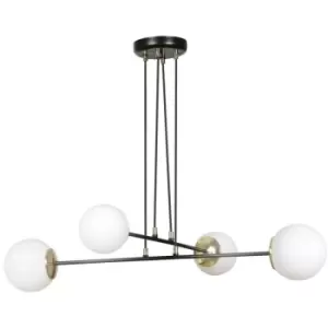 Image of Emibig Ognis Black Globe Multi Arm Pendant Ceiling Light with White Glass Shades, 4x E27