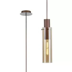 image of Luminosa Blake Slim Single Ceiling Pendant, Adjustable E27, Mocha, Amber Glass