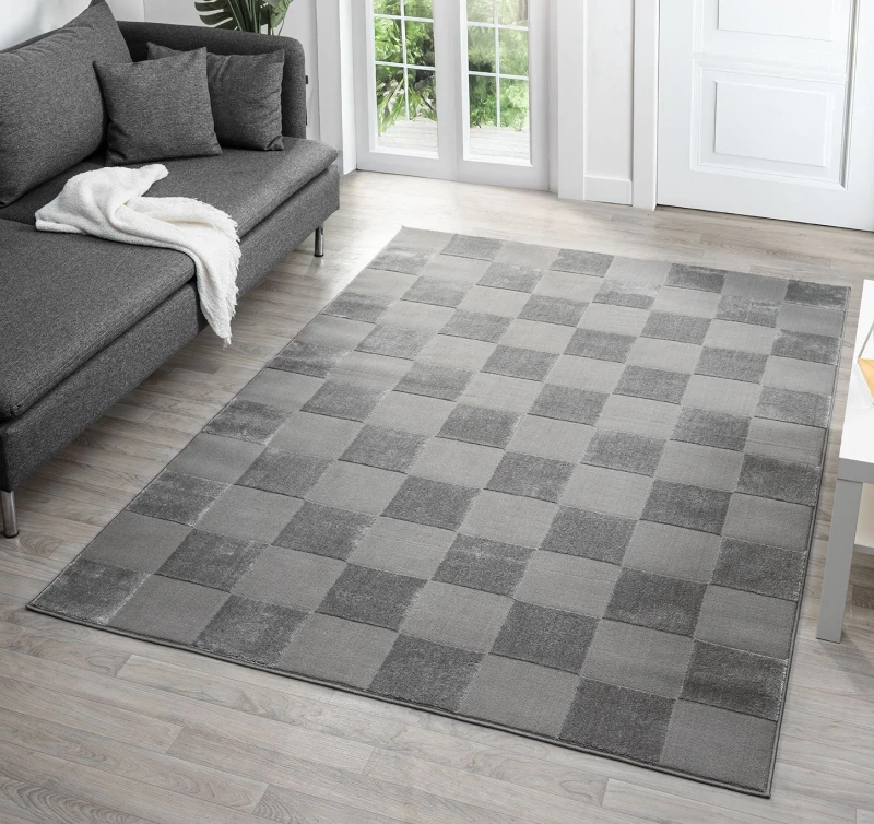 Image of Vellure Modern Indoor Living Room Area Rug Embossed Metallic Sheen Grid Design Grey 200X290 Cm