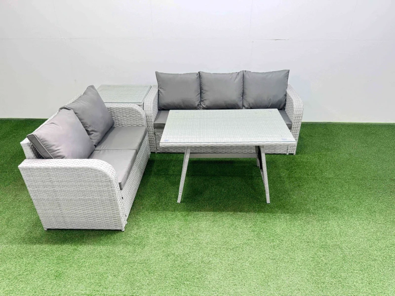 Image of Fimous Rectangular Dining Table Sofa Set with Side Table Light Grey Light Grey Unisex