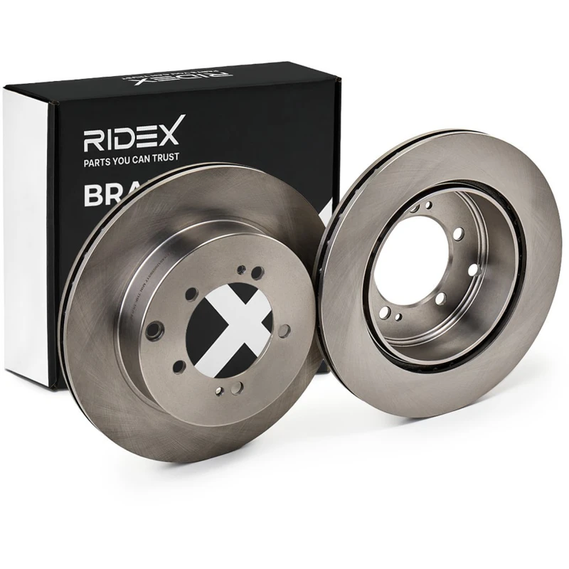 Image of RIDEX 82B0488 Brake disc Rear Axle, Vented, Cast Iron, Uncoated, Untreated, without bolts/screws Cast Iron Brake Disc (82)
