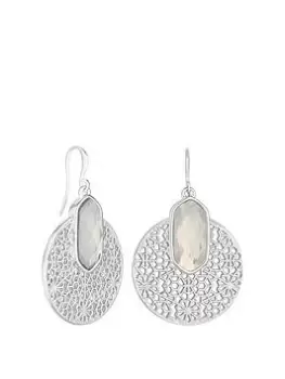 image of Mood Silver Moonstone Statement Filigree Drop Earrings, Silver, Women