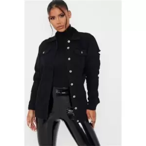 Image of I Saw It First Black Longline Distressed Denim Jacket - Black