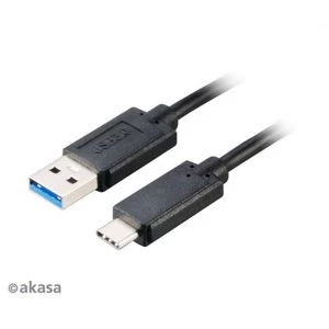 Image of Akasa USB 3.0 A (M) to USB 3.1 C (M) 1m Black Retail Packaged Data Cable