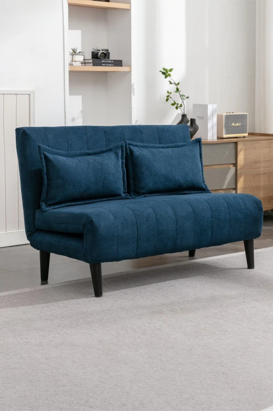 Image of More4Homes Harper 2 Seater Folding Clic Clac Fabric Living Room Lounge Futon Sofa Bed Blue 5.05574E+12