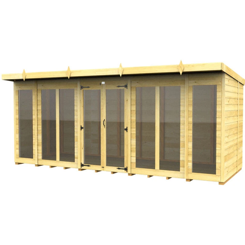 Image of Flat Pack Sheds DIY Sheds 16 x 5 Pent Summer House (Full Height Window), Brown 16X5PFHWSHFF