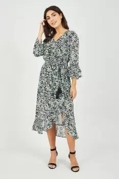 image of Black Recycled Vintage Meadow Floral Print Chiffon Midi Wrap