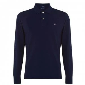 image of Gant Long Sleeve Polo Shirt - Navy 433