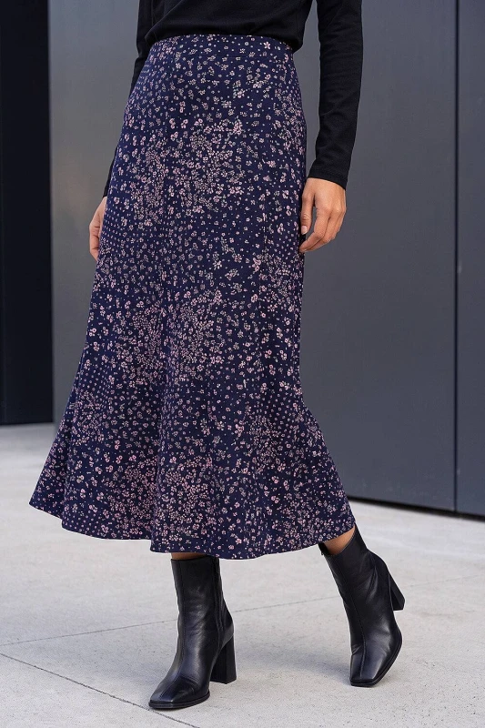 Image of Roman Womens Floral Print Stretch Midi Skirt in Navy Size: 10 Navy Female 10