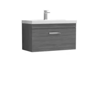 image of Nuie Athena 800 Wall Hung Single Drawer Vanity & Mid-edge Basin - Grey Woodgrain