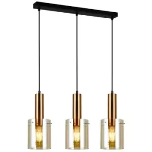 Italux Lighting - Italux Sardo - Modern Hanging Pendant Brass 3 Light with Amber Shade, E27