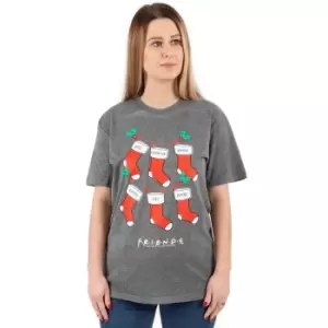 Image of Friends Womens/Ladies Stocking Christmas T-Shirt (3XL) (Grey/Red/White)