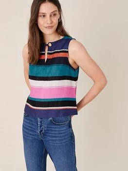 Monsoon Katia Linen Stripe Top - Black, Size S, Women