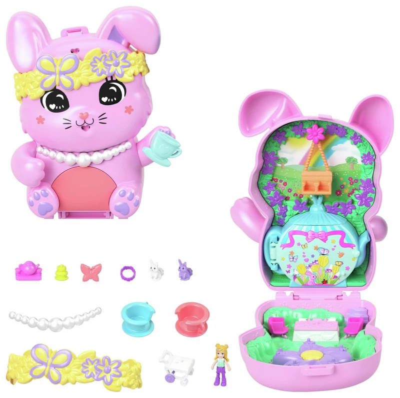 Image of Polly Pocket Polly Pocket Tea Party Bunny Compact Playset and Micro Doll