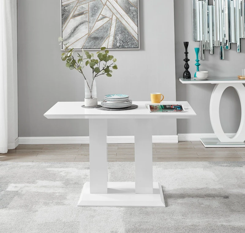 Image of FurnitureboxUK FurnitureboxUK Imperia 120cm 4-Seater Modern High Gloss Pillared Dining Table in White White One Size Unisex 5060661180041