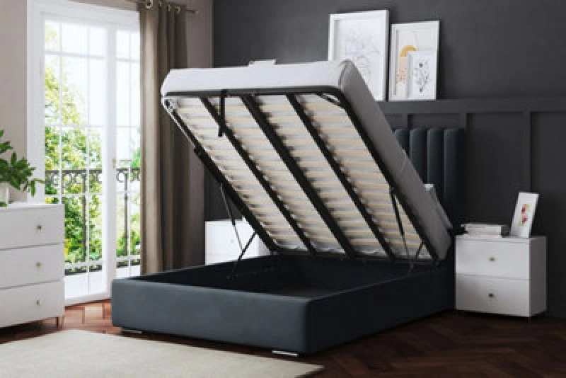 Image of DS LIVING Evangeline Steel Upholstered Panel Bed With Ottoman Metal Gas Lift Single AM_TUBESOB_SIN_ST