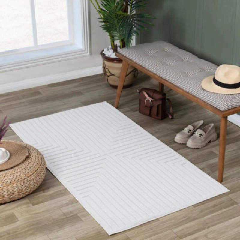 Image of Livabliss In- & Outdoor 3D High & Low Pile Textured White Kiyoshi Area Rug 80 X 150 Cm - Easy To Clean, Perfect For Balcony Or Dining Room