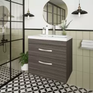 Image of Nuie Athena Wall Hung 2-Drawer Vanity Unit with Basin-2 600mm Wide - Anthracite Woodgrain