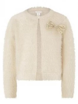 image of Monsoon Girls Fluffy Knitted Cardi - Ivory, Size Age: 11-12 Years, Women