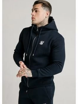 SikSilk Zip Through Funnel Neck Hoodie - Navy, Size L, Men