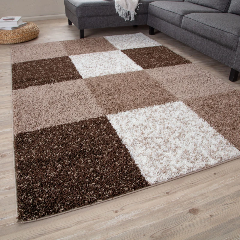 Image of THE RUGS Fluffy & Soft Shaggy Rugs Living Room Rug in Brown - Elegant Geometric Design Carpets For Bedrooms & Kitchen 381 Size: 80cm x 300cm Bro