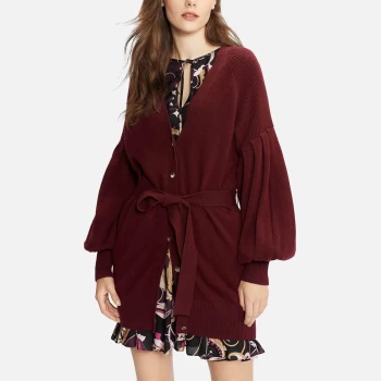 Image of Ted Baker Womens Ttiiaa Pleat Detailed Longline Cardigan - Deep Purple - UK 12