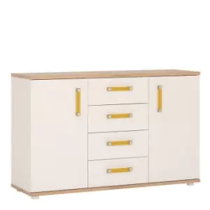 image of 4Kids 2 Door 4 Drawer Sideboard In Light Oak And White High Gloss (Orange Handles)