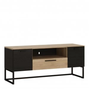 image of Hollyn 2 Door TV Unit - Black & Oak Effect