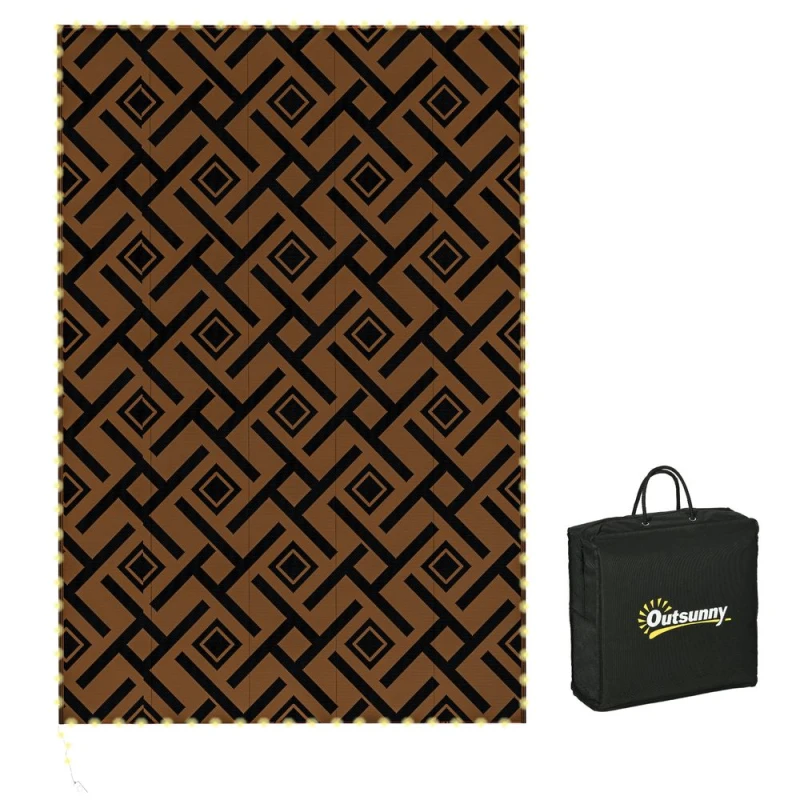 Image of Outsunny Reversible Outdoor Rug Waterproof Plastic Straw Mat with LED String Lights - Outsunny 5056725527099
