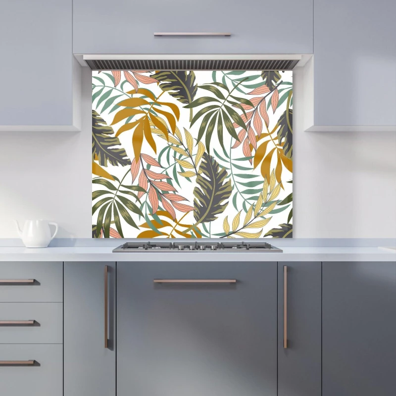 Image of Warren Reed - Designer Tropical Leaves Kitchen Splashback in Green Size: 600mm x 750mm Green Unisex 600mm x 750mm