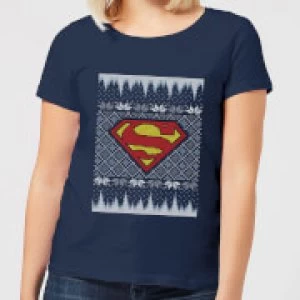 Image of DC Superman Knit Womens Christmas T-Shirt - Navy - L