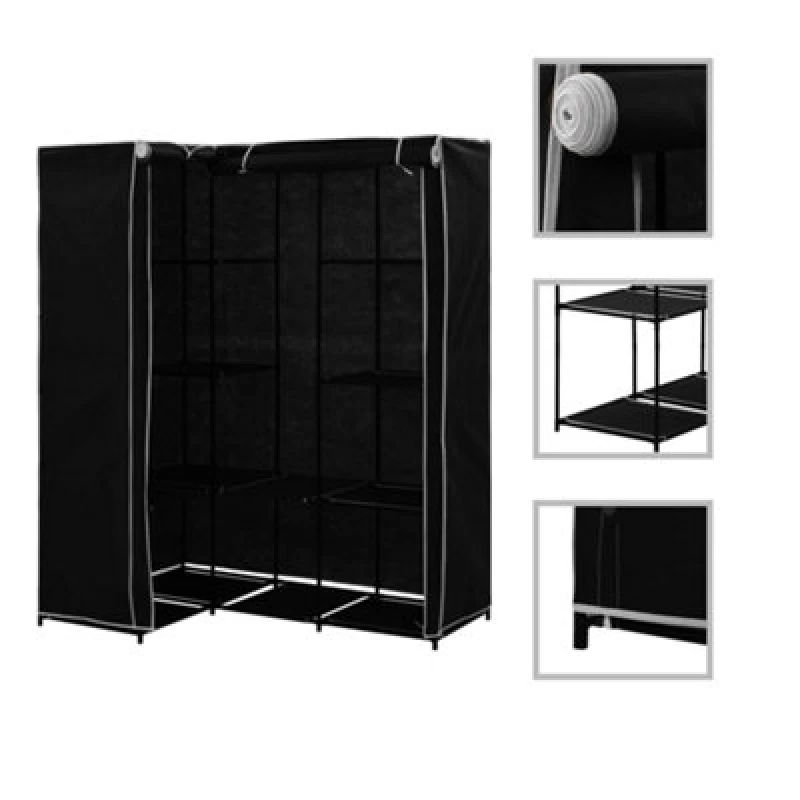 Image of vidaXL Corner Wardrobe Black Clothing Garment Stand Storage Cupboard Organiser