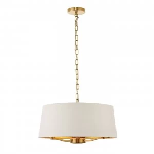 Image of 3 Light Ceiling Pendant Satin Brushed Gold, Vintage White Silk Effect, E14