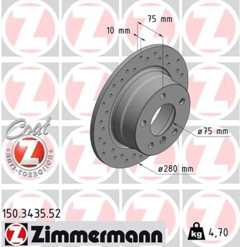 Image of ZIMMERMANN Brake disc ZIMMERMANN 150.3435.52