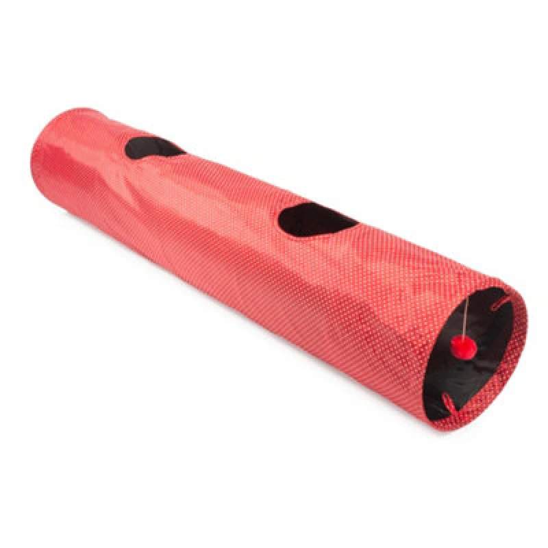 Image of Ancol Red Polka Dot Print Collapsible Design Sturdy Crinkly Cat Play Tunnel Clear