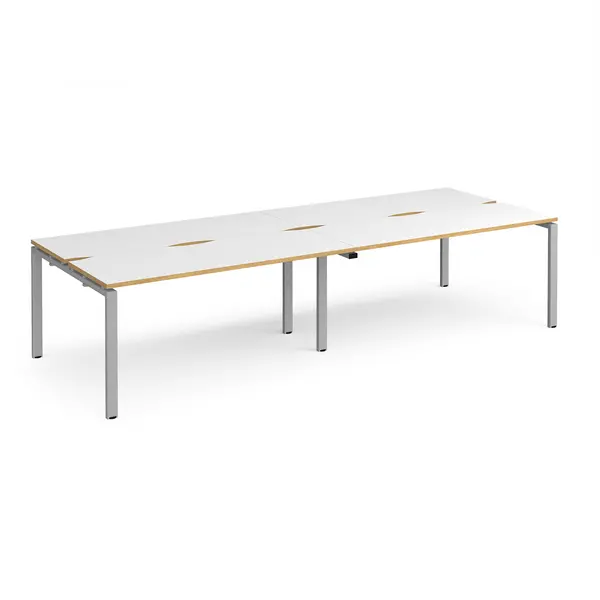 Image of Adapt 4 Person Cluster Bench Silver Frame Office Desking - 2800mmx1200mm - White Oak
