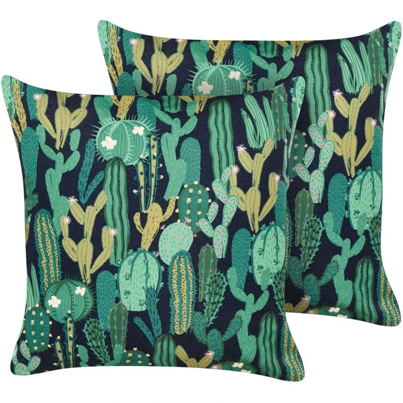 Image of Beliani Set Of 2 Outdoor Cushions Bussana Plant Pattern 45 X 45cm Green
