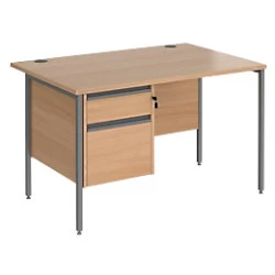 Image of Dams International Straight Desk with Beech Coloured MFC Top and Graphite H-Frame Legs and 2 Lockable Drawer Pedestal Contract 25 1200 x 800 x 725mm