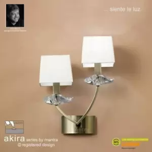 image of Akira wall light with switch 2 Bulbs E14, antique brass with cream shade