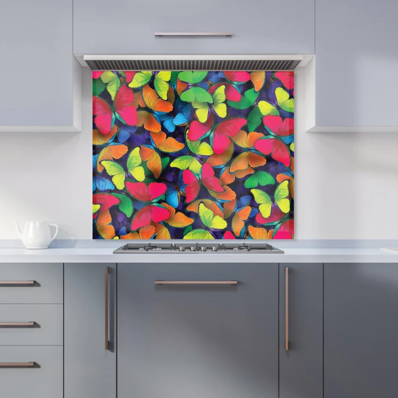 Image of Warren Reed - Designer Rainbow Butterflies Kitchen Splashback in Red Size: 700mm x 650mm Red Unisex 700mm x 650mm