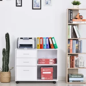 image of HOMCOM Particle Board Rolling Storage Cabinet White