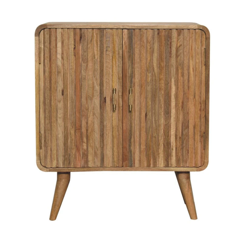 Image of Artisan Furniture Artisan Furniture Solid Wood T-bar Ridged Cabinet, Light Brown, 2 Doors
