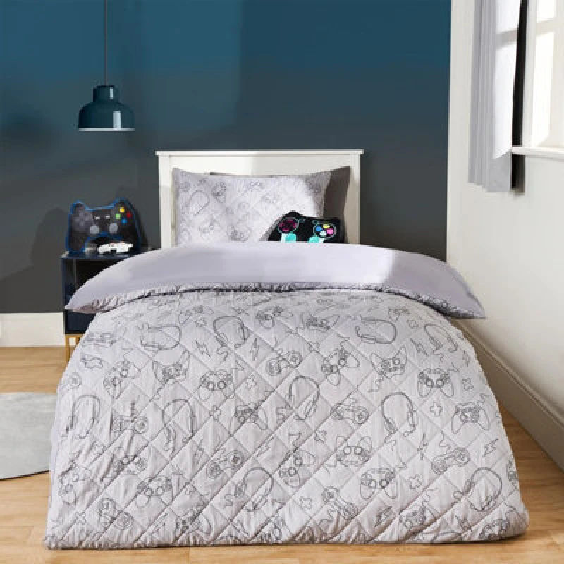 Image of OHS OHS Gaming Pinsonic Duvet Cover Quilt Pillowcase Soft Quilted Bedding Set in Charcoal Size: Single Charcoal Single Unisex 5027434205554