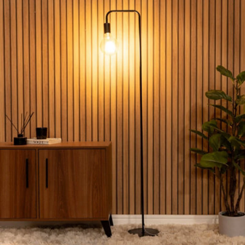 Image of ValueLights Bronx Floor Table Lamp With Curved Metal Stem Black